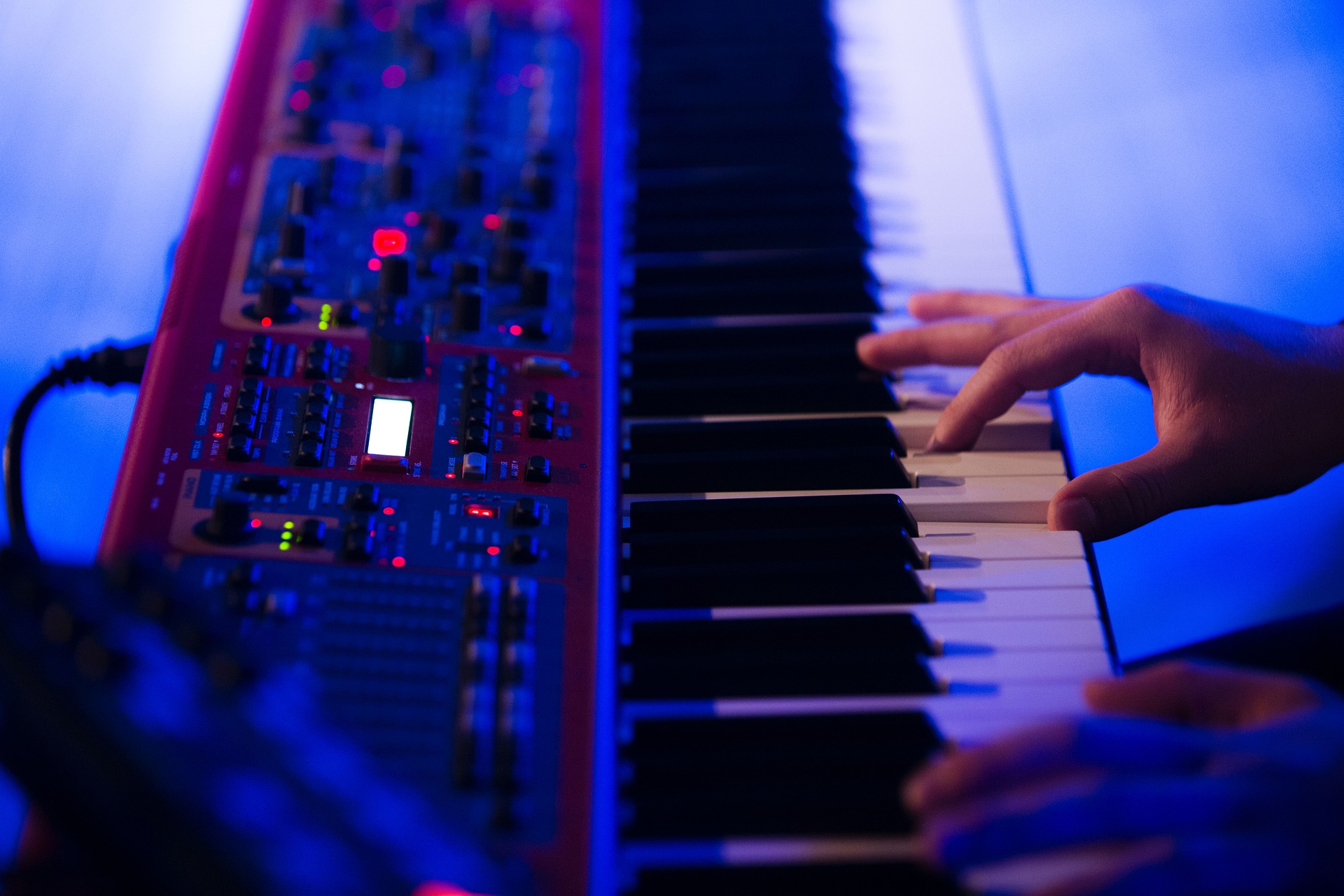 Artistic close up of piano keys in warm lighting